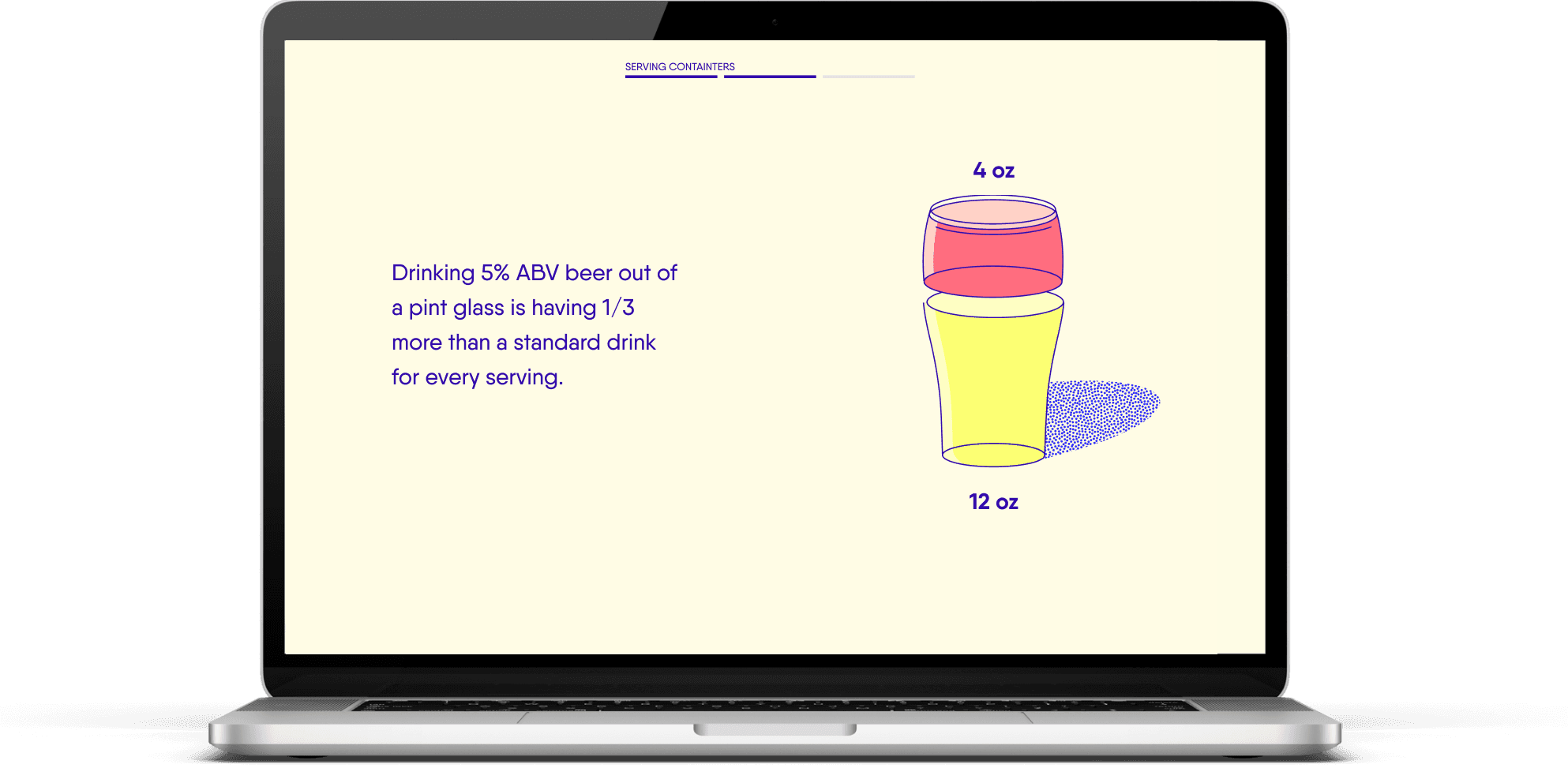 Alcohol 101+ drink size page on laptop